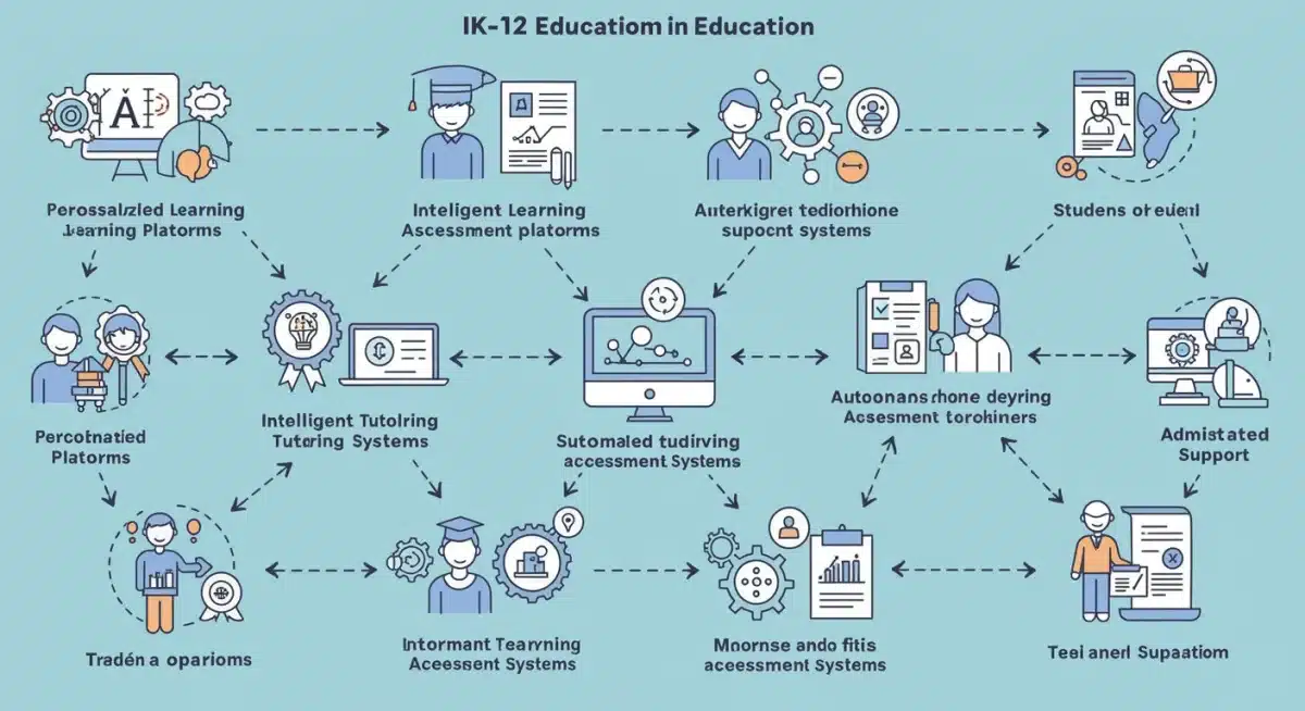 Diagram showing various AI applications in K-12 education.