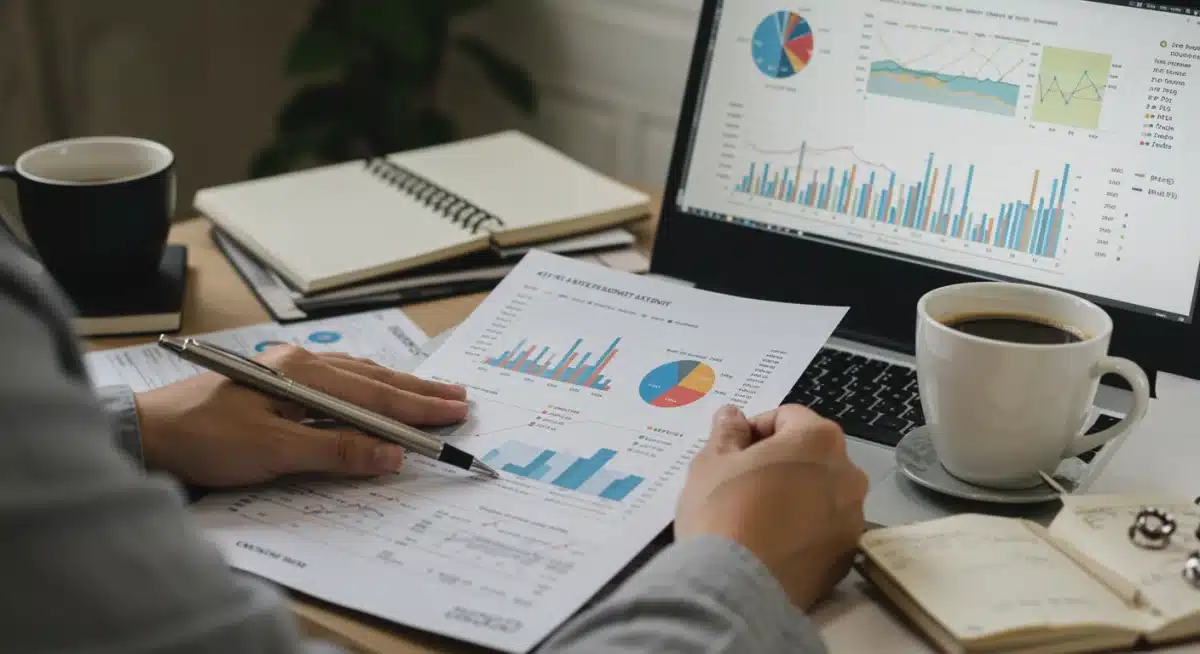 Person analyzing 401(k) statements and investment performance for retirement planning.
