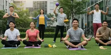 Diverse group enjoying wellness activities, symbolizing LSA benefits