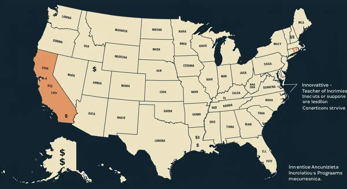 Map of U.S. highlighting states with teacher incentive programs