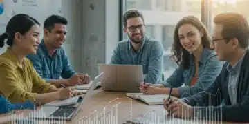 Adult learners engaged in a discussion about federal grants for continuing education, surrounded by learning materials.