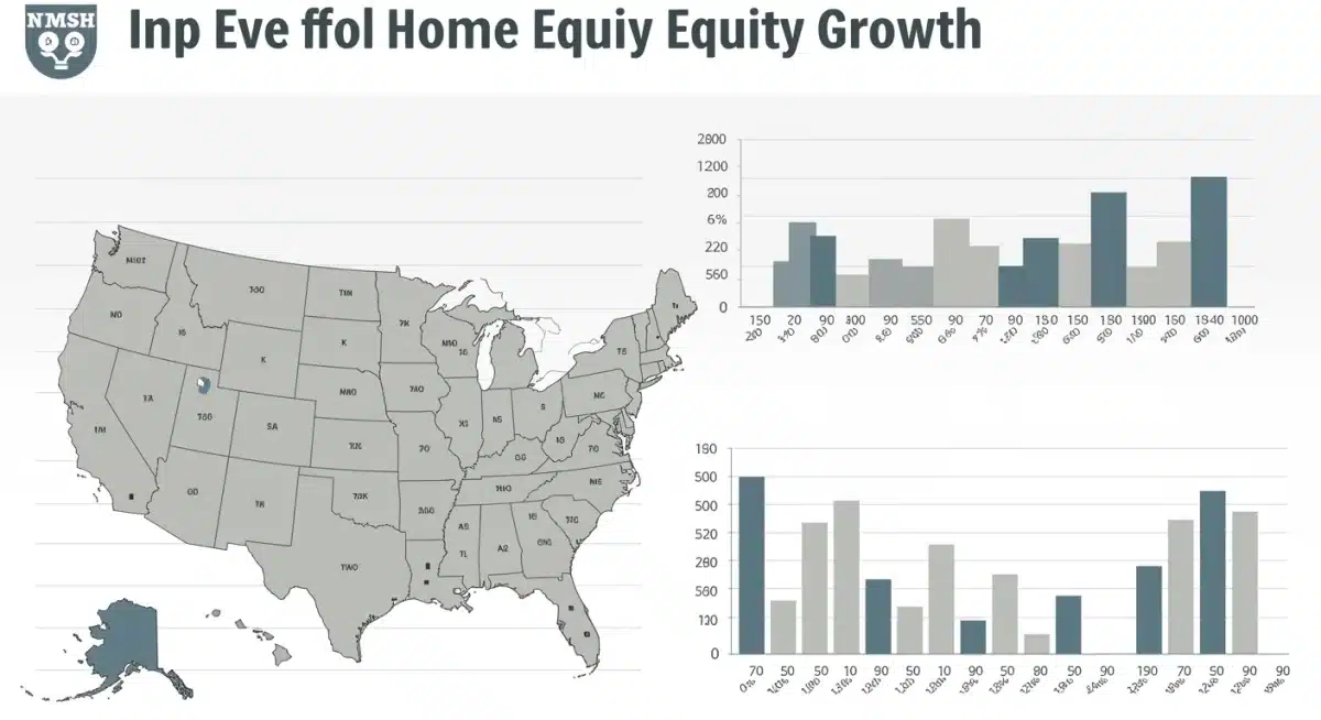 Map of US showing regional home equity growth variations