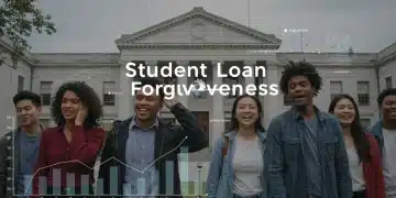 Students celebrating loan forgiveness with reduced debt figures