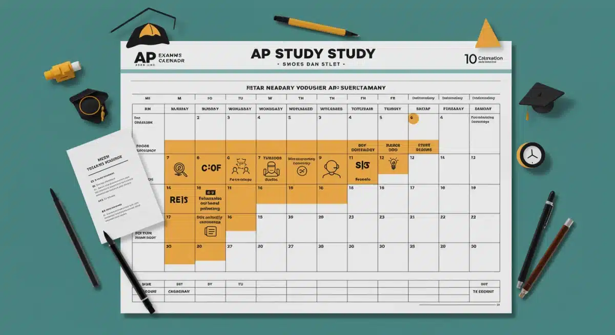 Monthly AP exam study calendar with progress tracking
