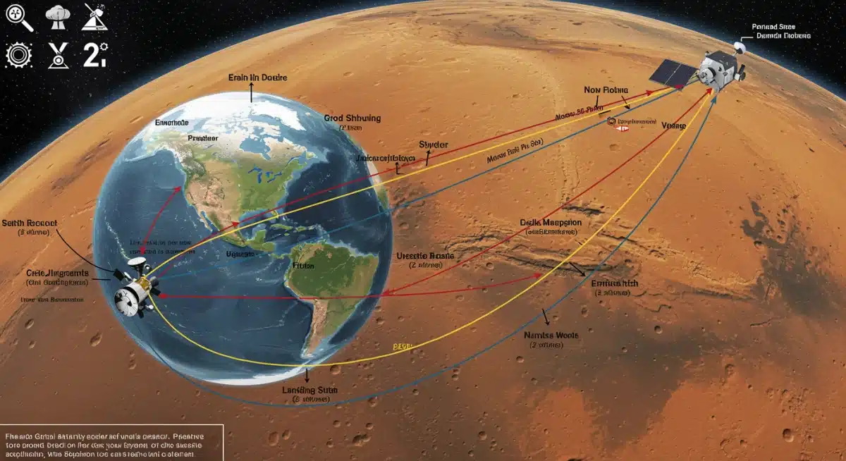 Diagram of Earth to Mars mission trajectory and landing site