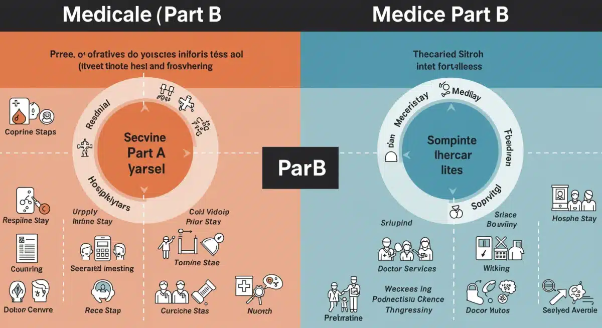 Infographic comparing Medicare Part A and Part B benefits, illustrating key coverage areas.