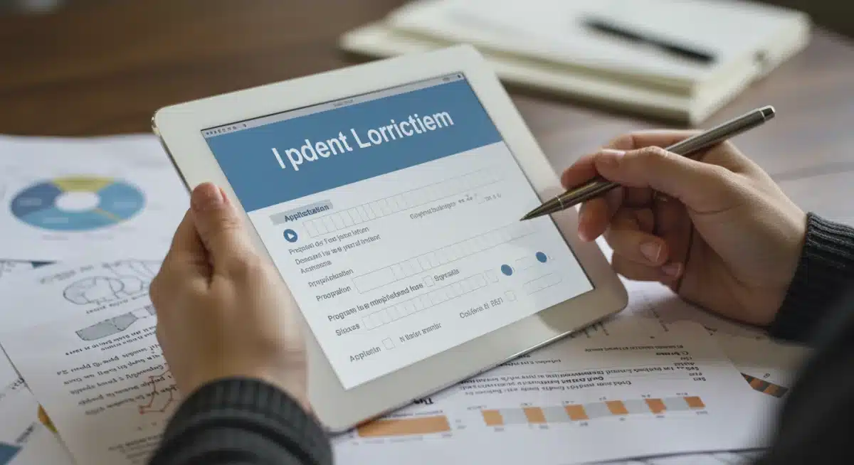 Hand filling out online student loan forgiveness application