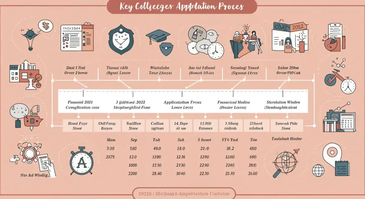 Visual timeline for the 2026 college application process, highlighting important deadlines.