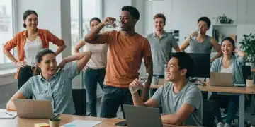 Diverse employees participating in workplace wellness activities