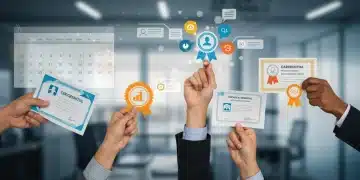 Hands holding micro-credential badges, symbolizing career skill development and future readiness.