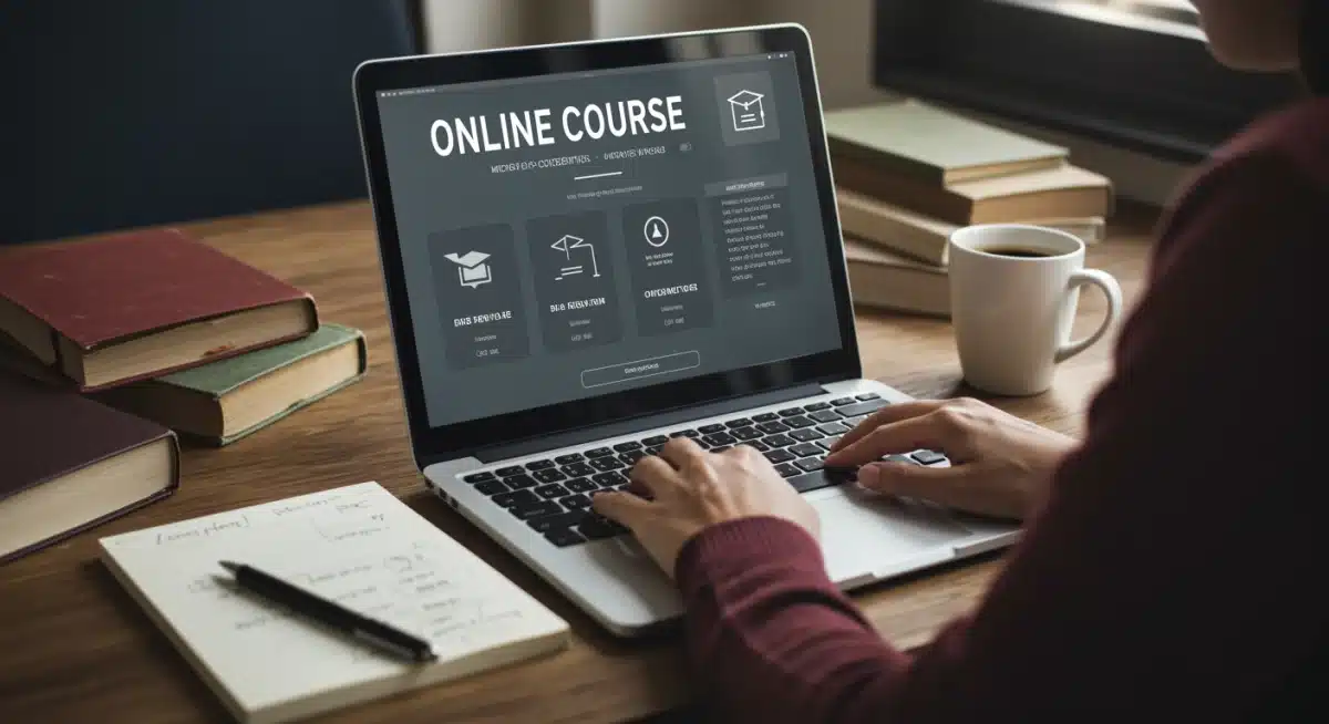 Individual studying online courses for micro-credentials, demonstrating focused skill acquisition.