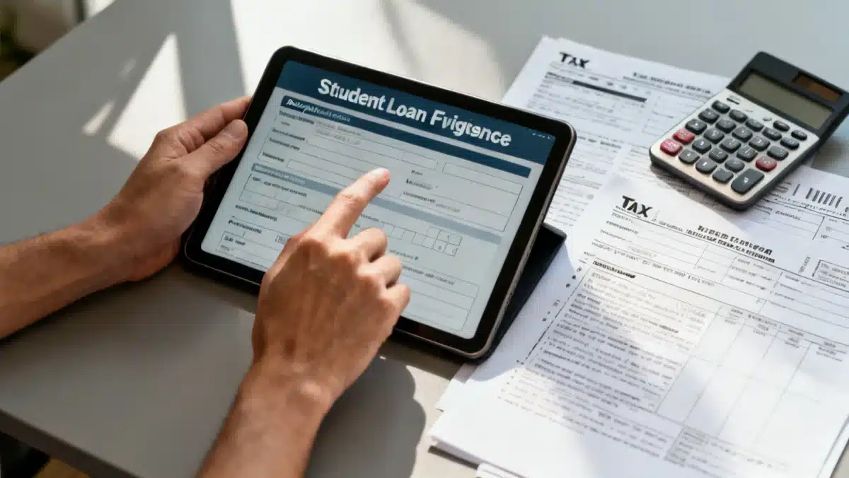 Person applying for student loan forgiveness online