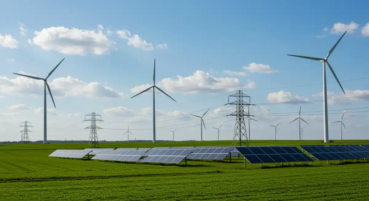 Clean energy infrastructure with wind turbines and solar panels