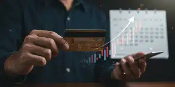 Person smiling, holding a credit card, with a rising credit score graph behind them, signifying financial success and an improved FICO score.