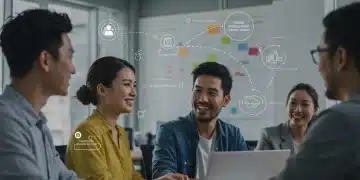 Employees discussing mental health support in a modern office