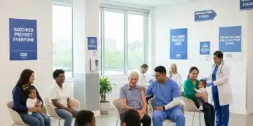 Diverse individuals receiving vaccinations in a modern clinic, emphasizing public health and preventive care.
