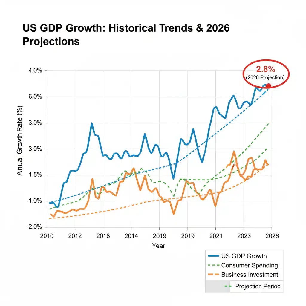 Graph depicting historical and projected US GDP growth trends