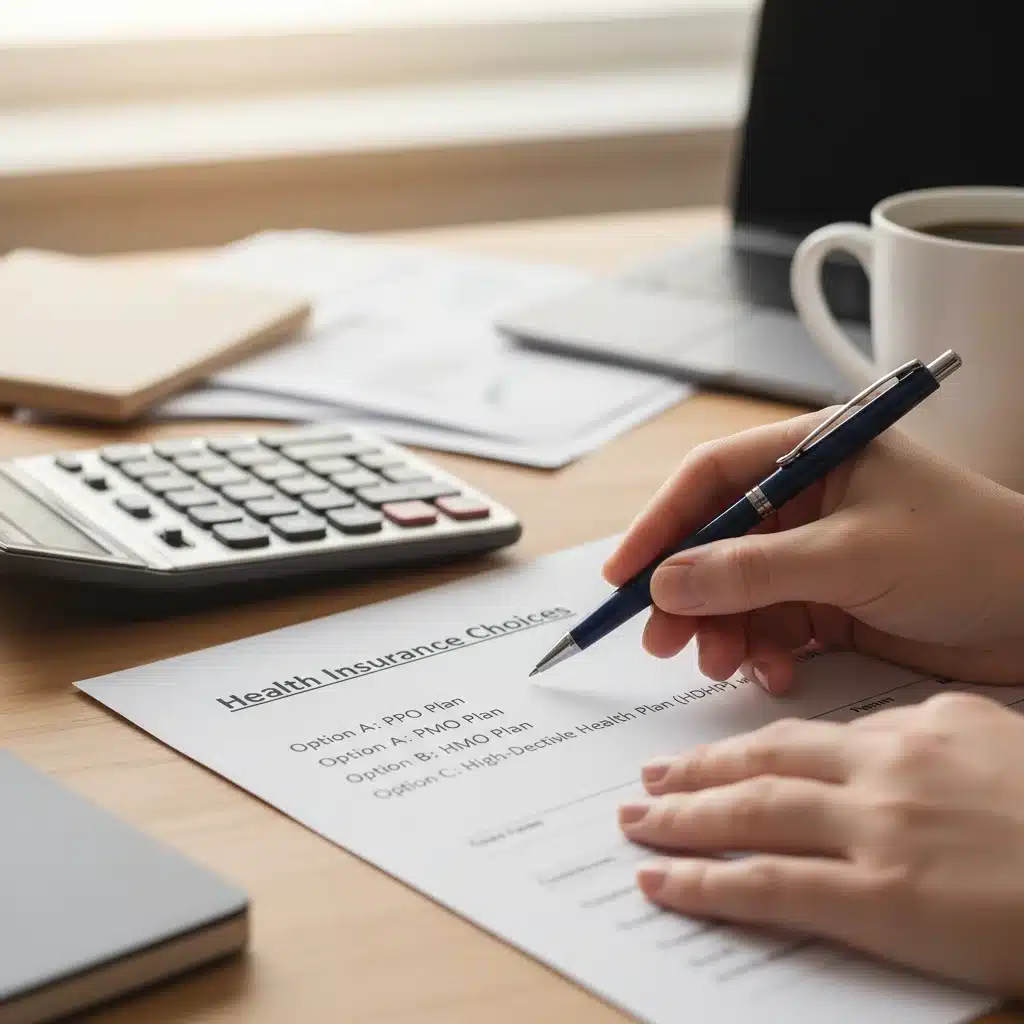 Detailed review of health insurance options during 2026 benefits enrollment process.