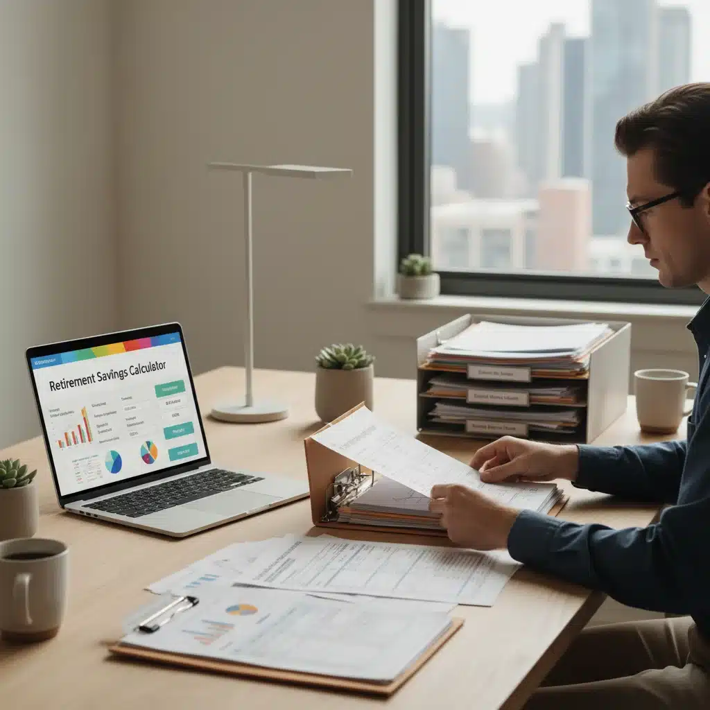 Person organizing financial documents for retirement planning.