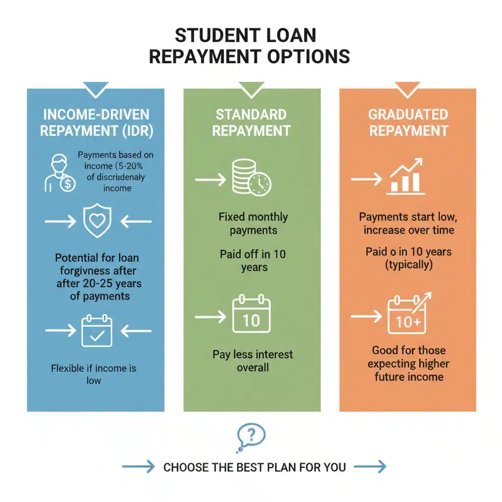 Infographic detailing various student loan repayment plan options