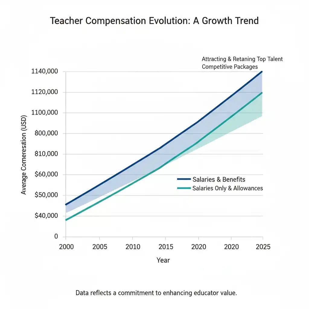 Graph illustrating increasing teacher salaries and competitive benefits packages.