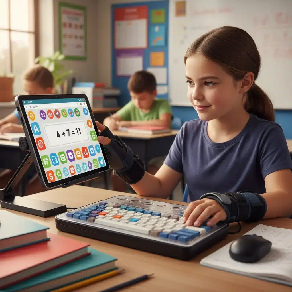 Student with disability effectively using assistive technology for learning.