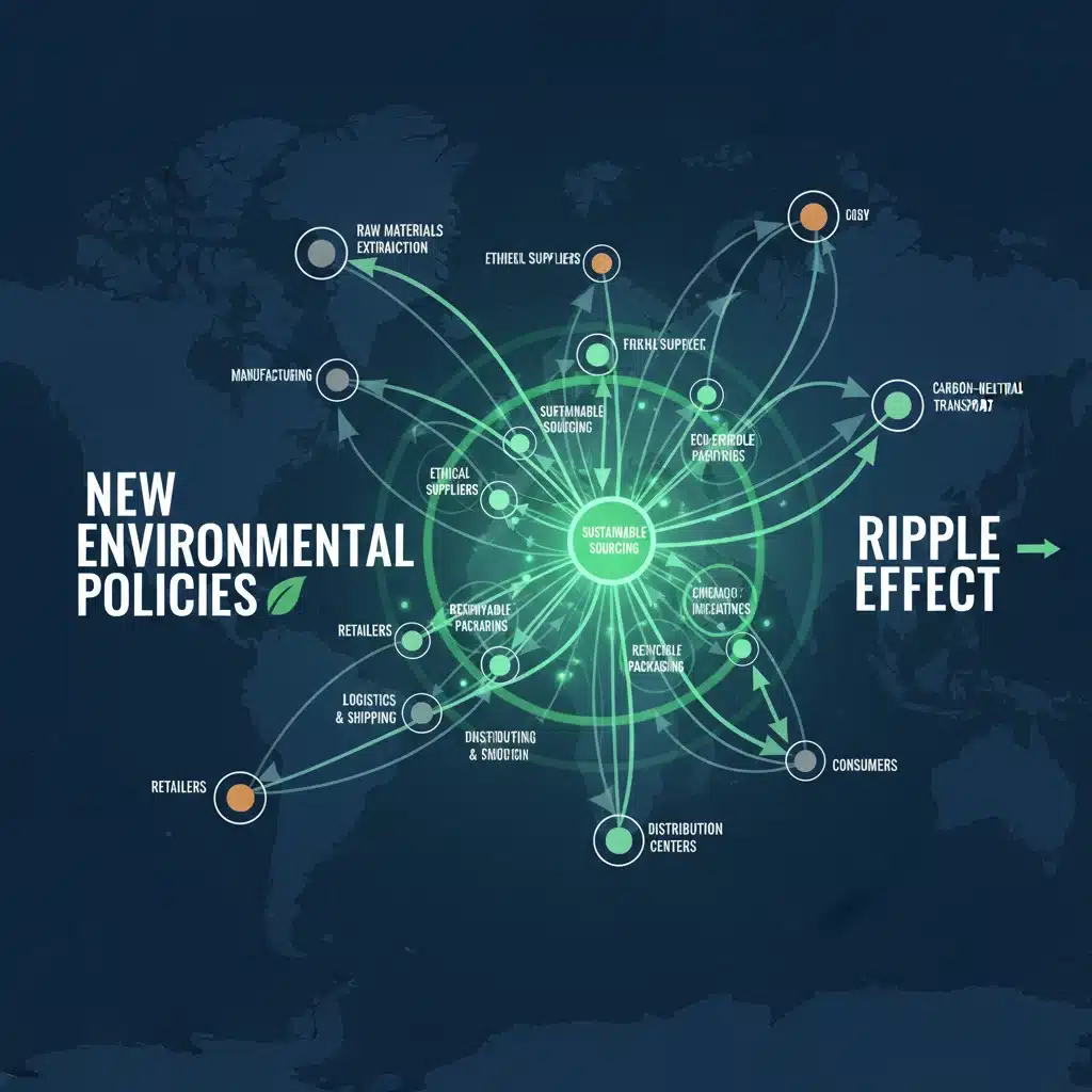 Diagram of a green supply chain, showing sustainable practices within industrial processes.