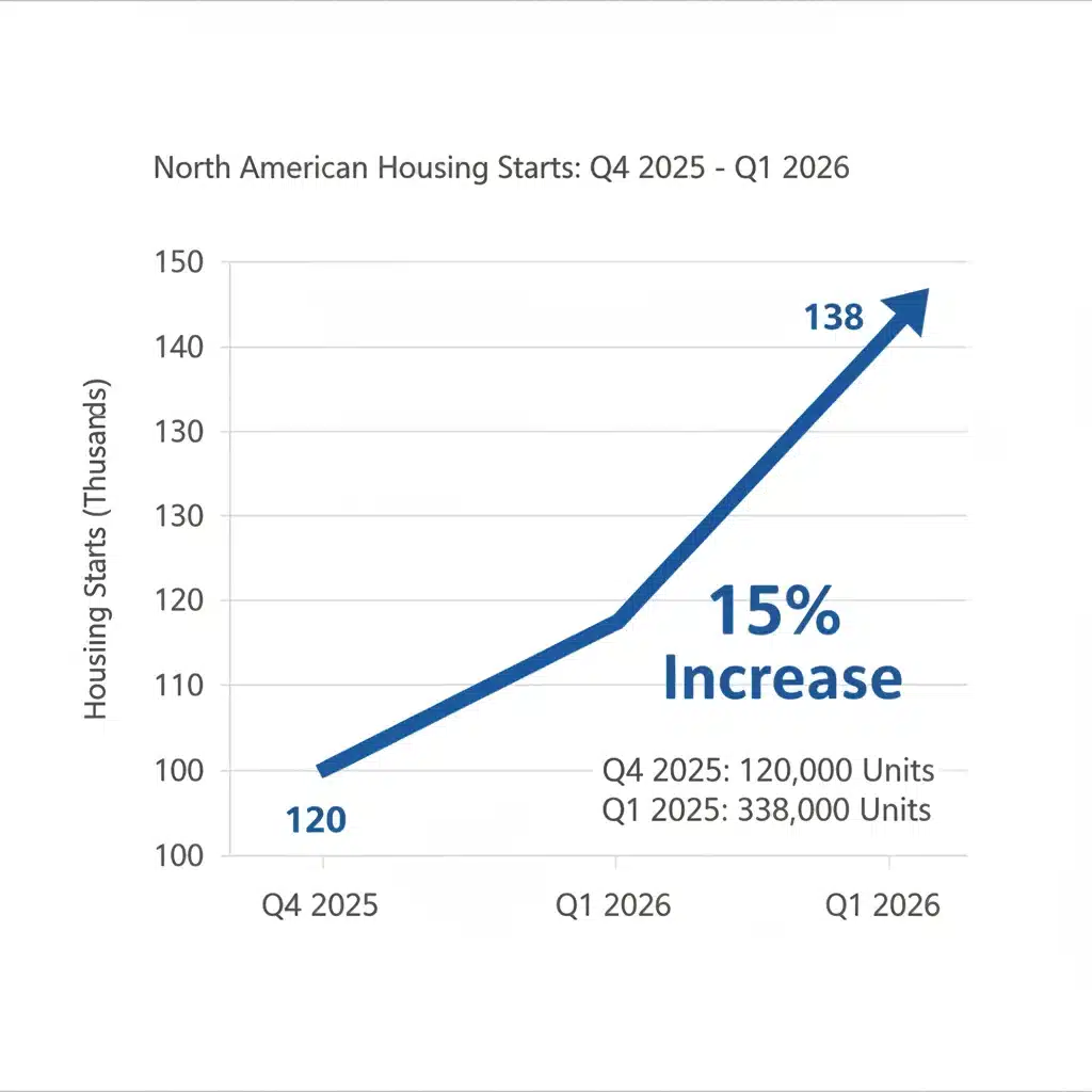 Chart showing a 15% increase in US housing starts for Q1 2026.