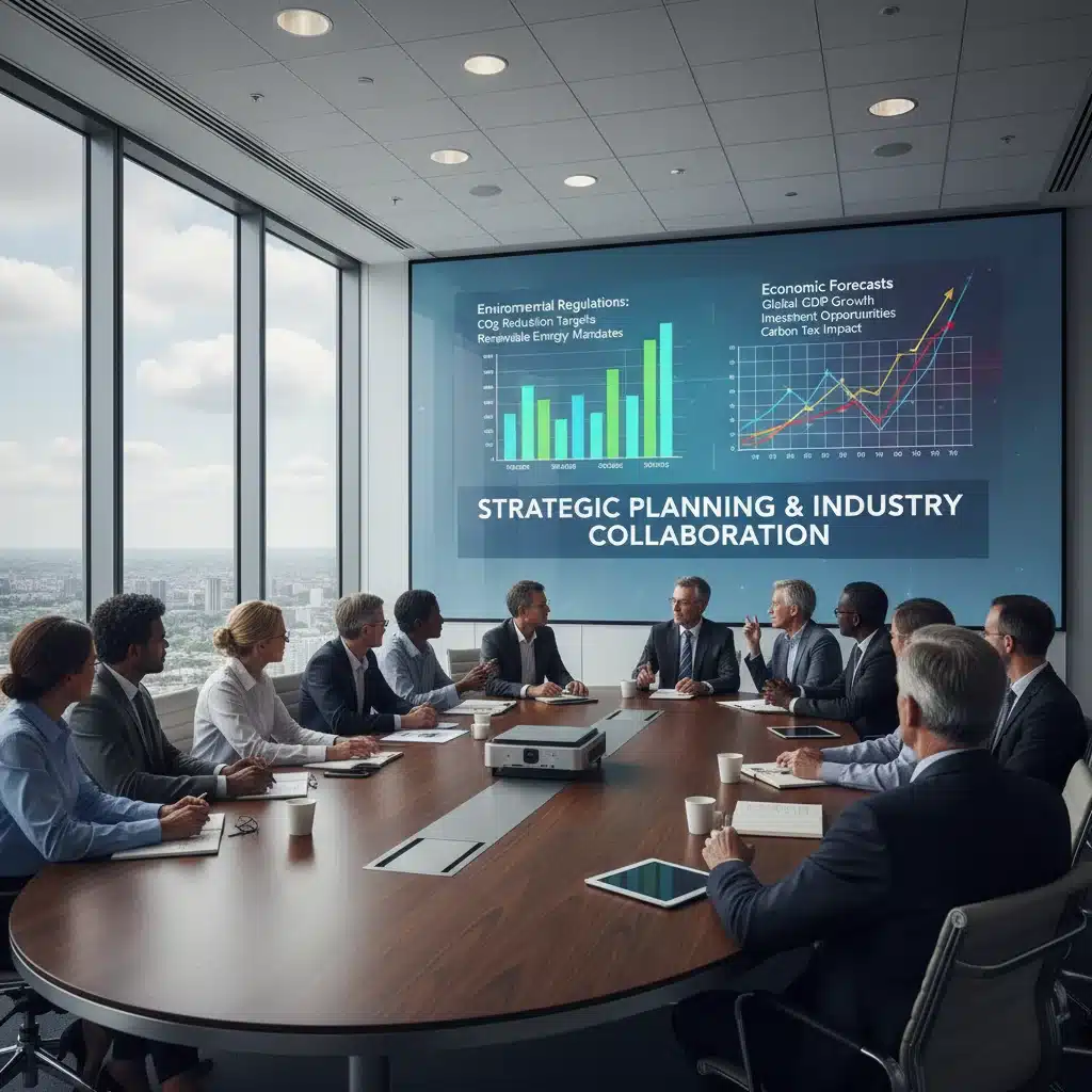 Industry leaders discussing EPA regulations and economic forecasts in a meeting.