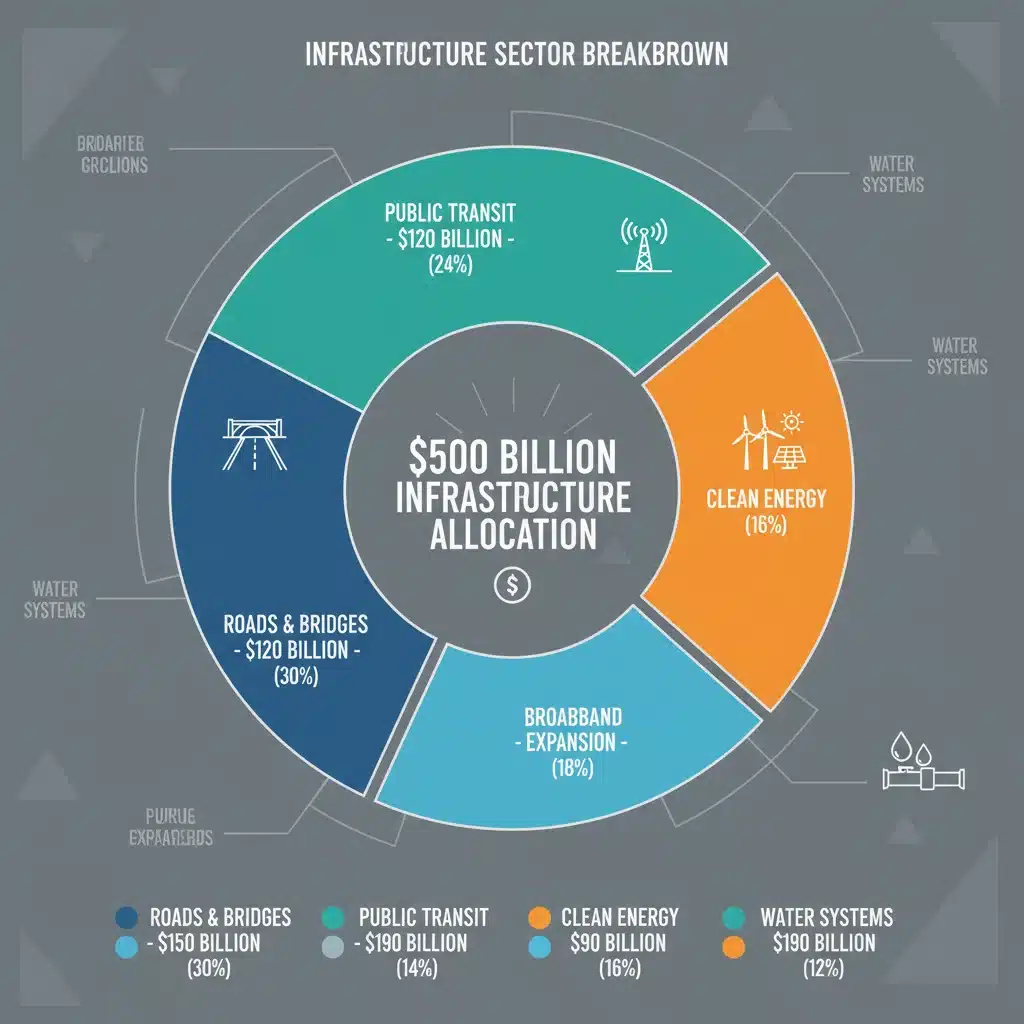 Infographic showing the 0 billion allocation across various infrastructure sectors
