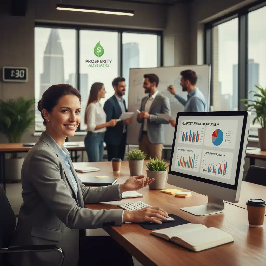Small business owner reviewing financial reports for tax strategy
