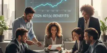 Professionals discussing 2026 401(k) retirement savings strategies in a modern office.