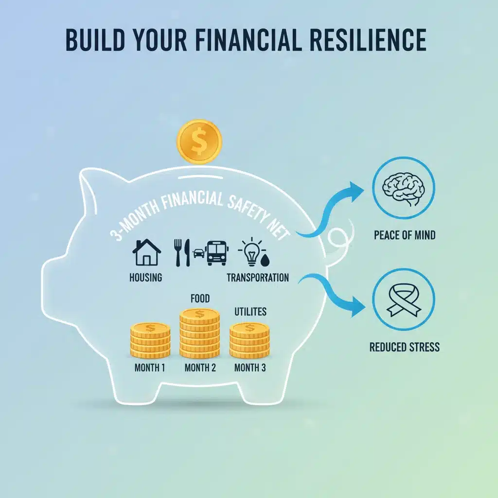 Infographic showing components of a 3-month financial safety net