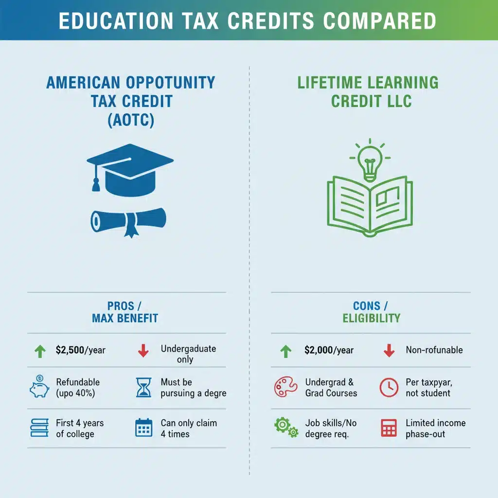 Comparison chart of American Opportunity Tax Credit and Lifetime Learning Credit