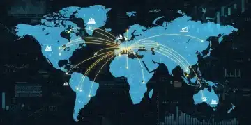 Global trade routes illuminated on a world map, symbolizing US trade negotiations and economic impacts in 2026.