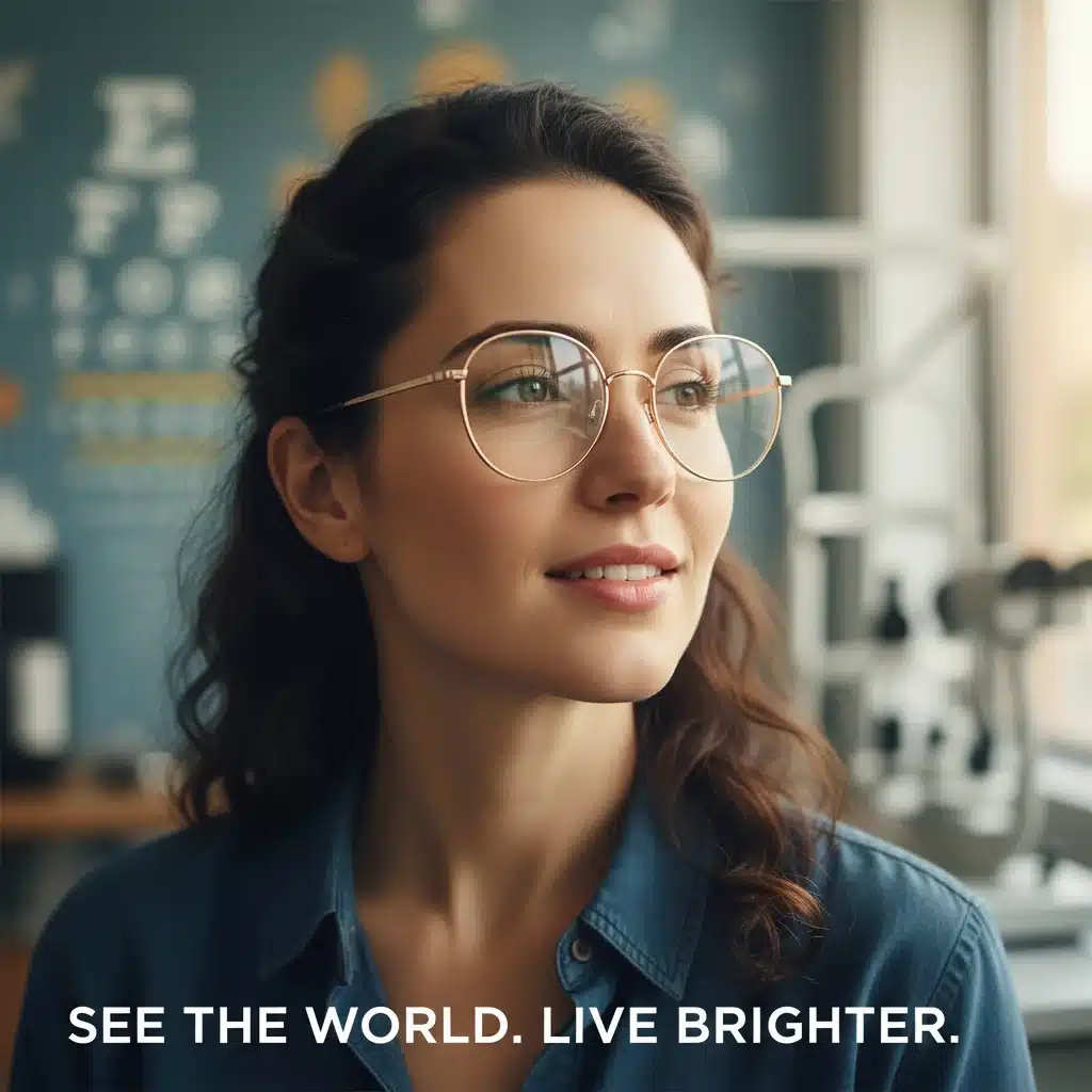 Person with stylish glasses, looking confident, symbolizing clear vision and eye health.