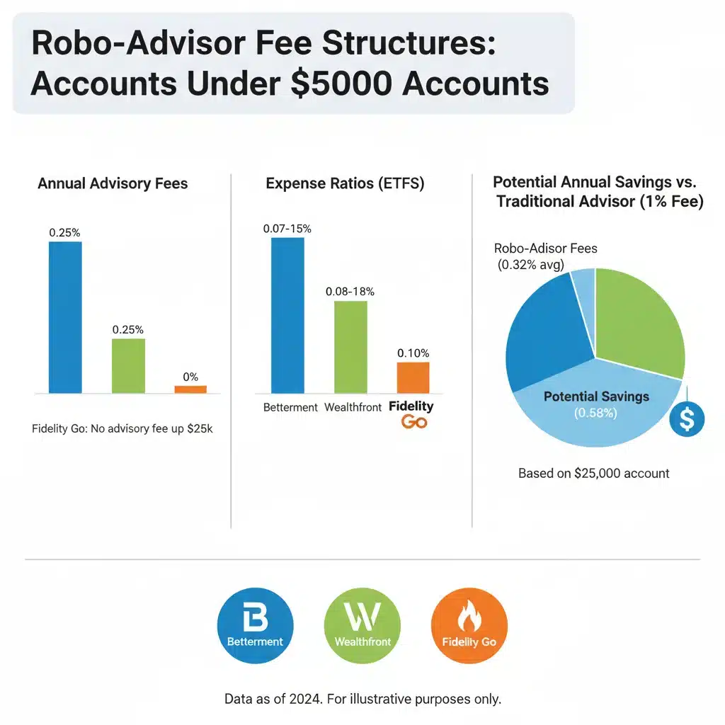 Infographic comparing robo-advisor fees for small accounts