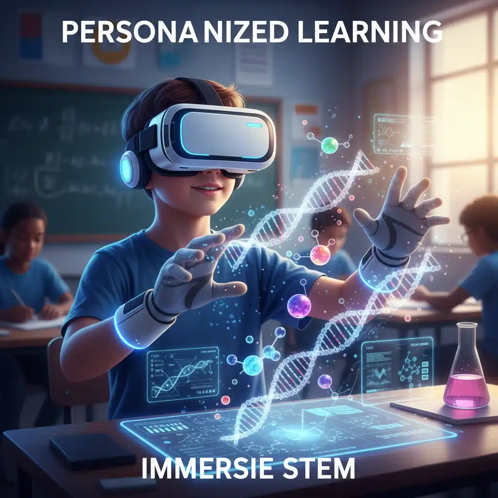 Student using virtual reality for an immersive STEM learning experience.