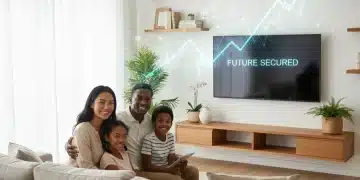 Happy family in living room, symbolizing financial security and future planning