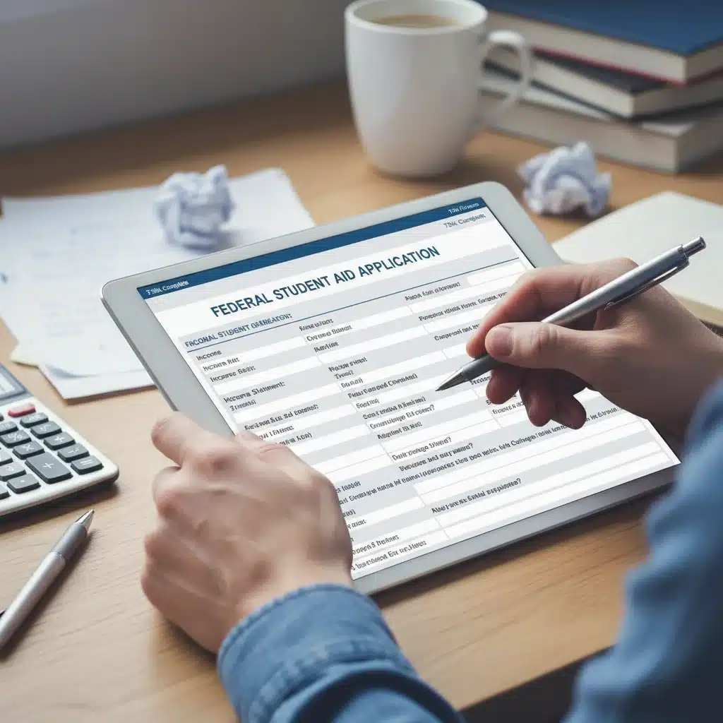 Person filling out a financial aid application form for federal grants.