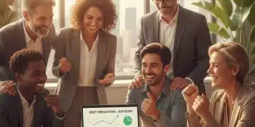 Group celebrating financial freedom after successful debt consolidation