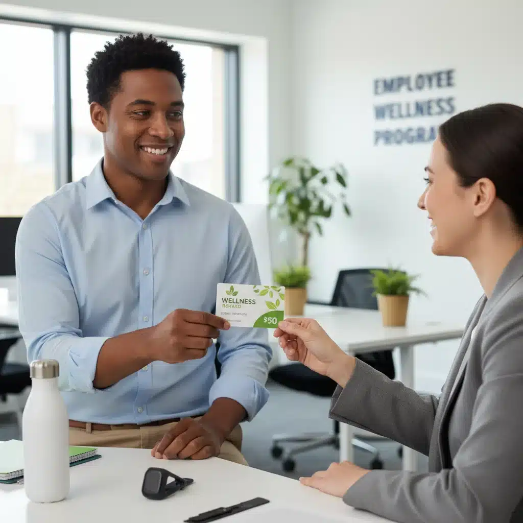 Employee receiving a reward for achieving wellness program goals.