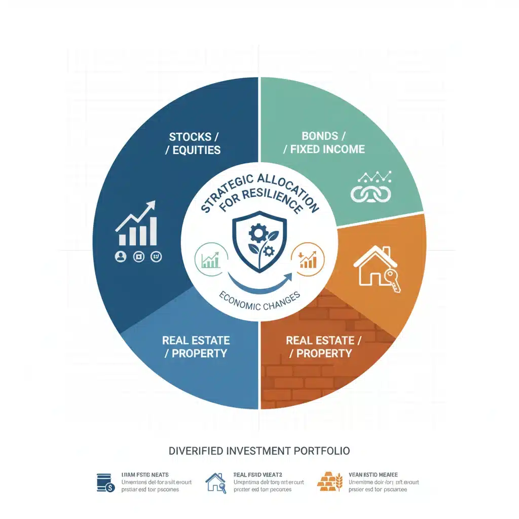 Diversified investment portfolio graphic showing strategic asset allocation for financial resilience.