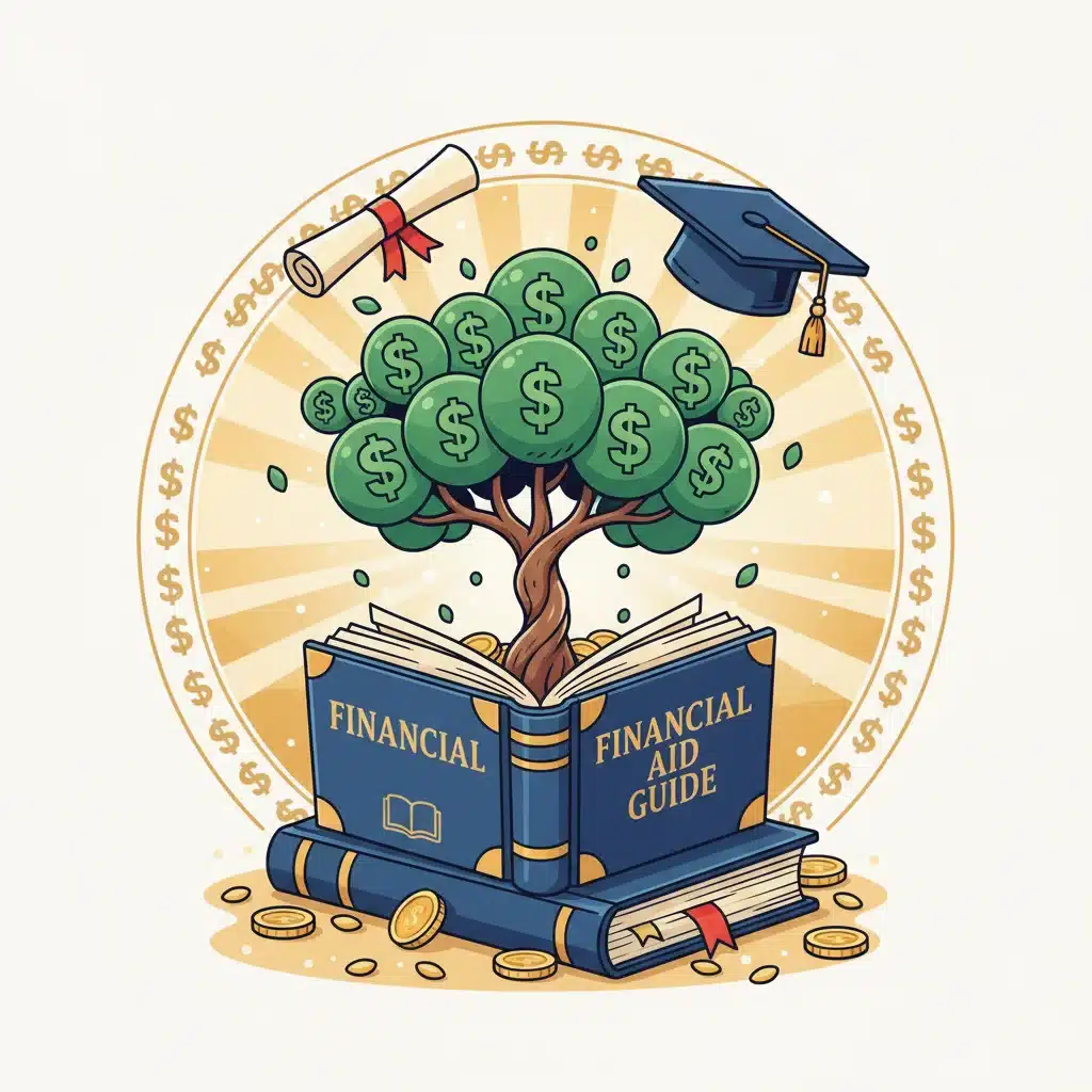 Illustration of a money tree representing financial aid growth from a guide book.