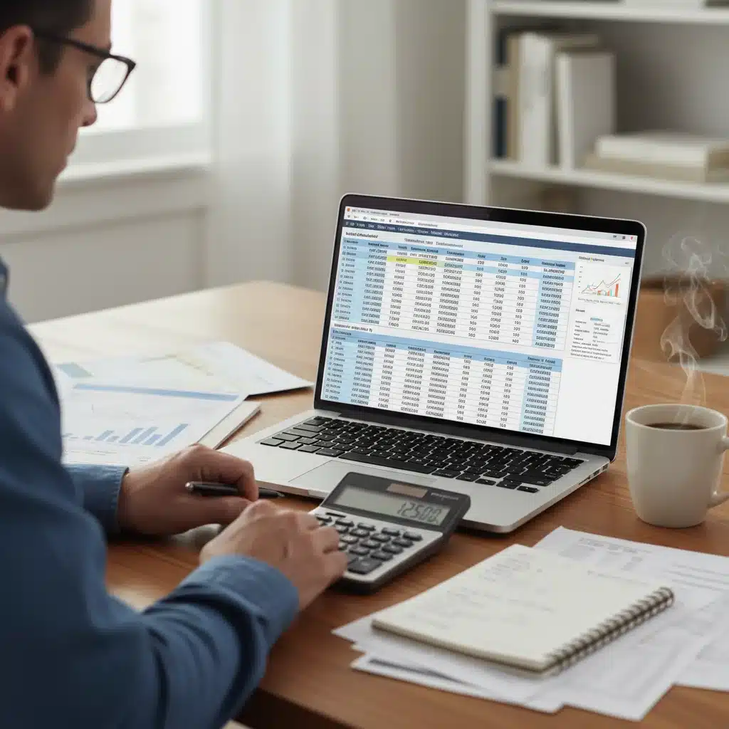 Individual reviewing budget and financial documents, focusing on debt management and financial planning.