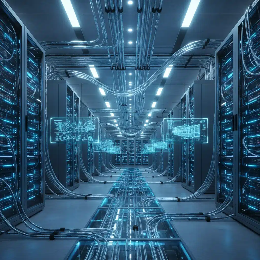 Rows of glowing servers in a modern data center, illustrating the expansion of digital broadband infrastructure.