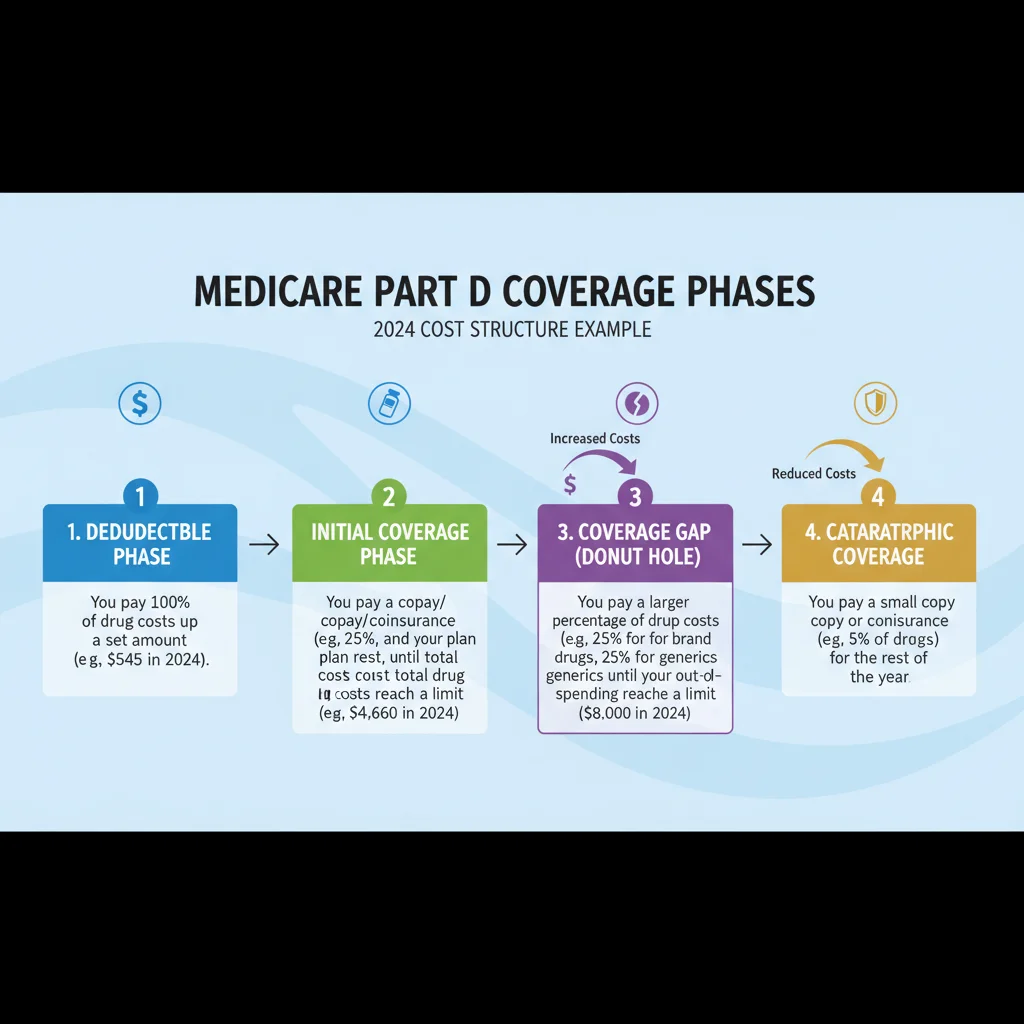 Infographic explaining Medicare Part D coverage phases and costs